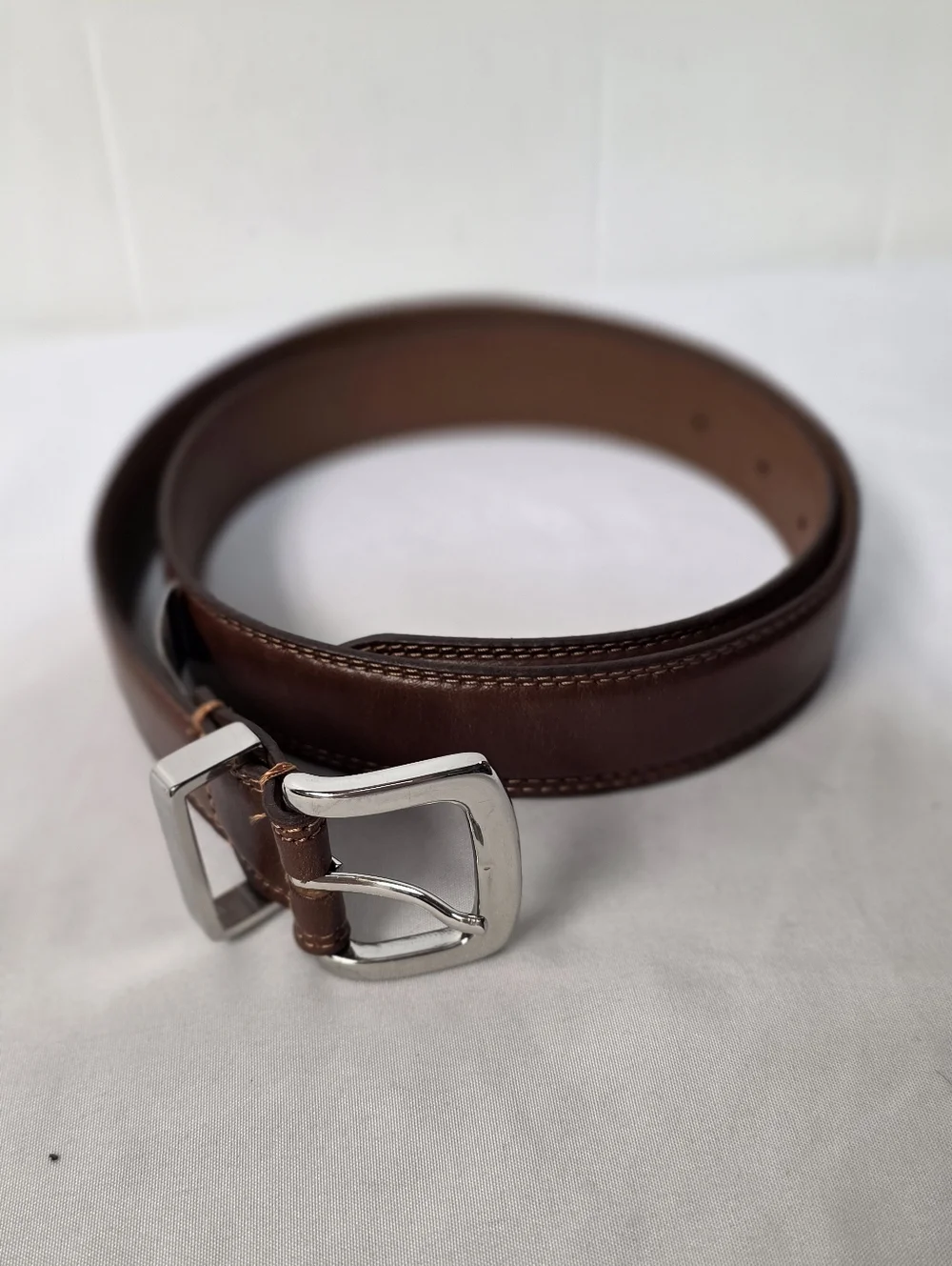 Polo by Ralph Lauren Tan Leather Belt Silvertone Solid Brass Buckle Size 34